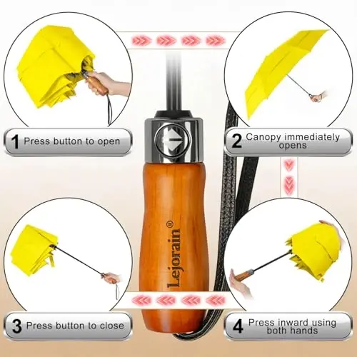 Lejorain Large Folding Golf Umbrella - Compact Mens Umbrellas Travel Rain and Windproof 54inch Collapsible Automatic Open Close Umbrella 210T Teflon Vented Double Canopy - 3