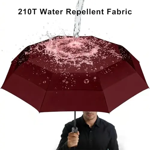 Lejorain Large Folding Golf Umbrella - Compact Mens Umbrellas Travel Rain and Windproof 54inch Collapsible Automatic Open Close Umbrella 210T Teflon Vented Double Canopy - 2