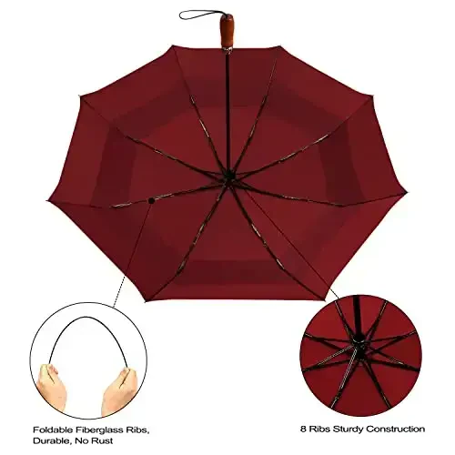 Lejorain Large Folding Golf Umbrella - Compact Mens Umbrellas Travel Rain and Windproof 54inch Collapsible Automatic Open Close Umbrella 210T Teflon Vented Double Canopy - 5