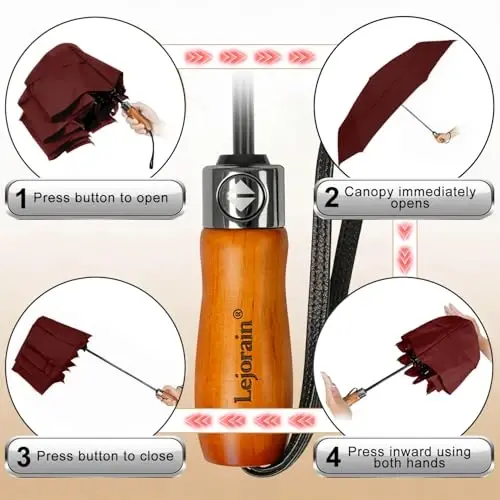 Lejorain Large Folding Golf Umbrella - Compact Mens Umbrellas Travel Rain and Windproof 54inch Collapsible Automatic Open Close Umbrella 210T Teflon Vented Double Canopy - 3