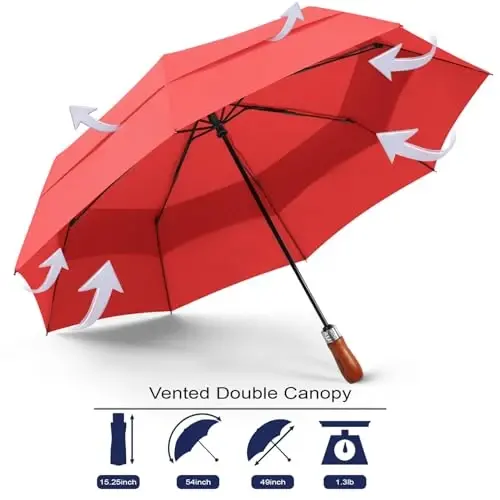 Lejorain Large Folding Golf Umbrella - Compact Mens Umbrellas Travel Rain and Windproof 54inch Collapsible Automatic Open Close Umbrella 210T Teflon Vented Double Canopy 