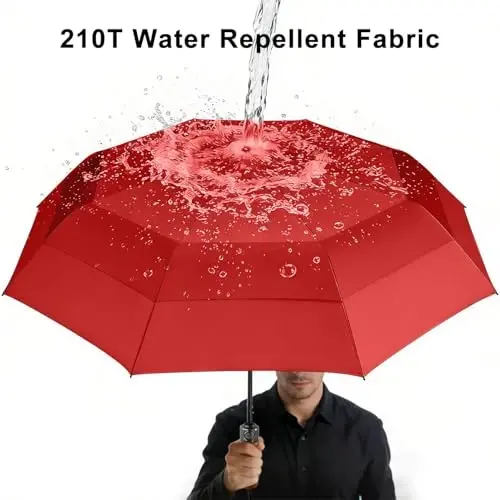 Lejorain Large Folding Golf Umbrella - Compact Mens Umbrellas Travel Rain and Windproof 54inch Collapsible Automatic Open Close Umbrella 210T Teflon Vented Double Canopy - 3