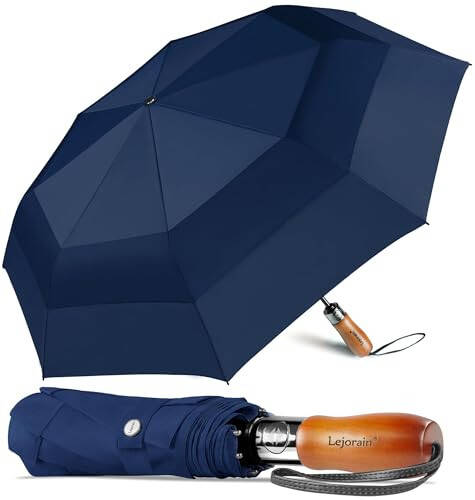 Lejorain Large Folding Golf Umbrella - Compact Mens Umbrellas Travel Rain and Windproof 54inch Collapsible Automatic Open Close Umbrella 210T Teflon Vented Double Canopy - 1