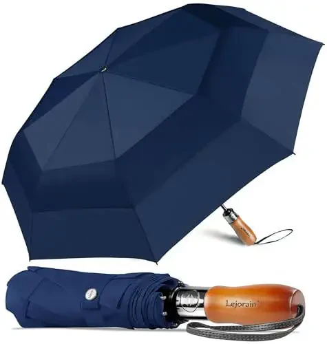 Lejorain Large Folding Golf Umbrella - Compact Mens Umbrellas Travel Rain and Windproof 54inch Collapsible Automatic Open Close Umbrella 210T Teflon Vented Double Canopy - 1