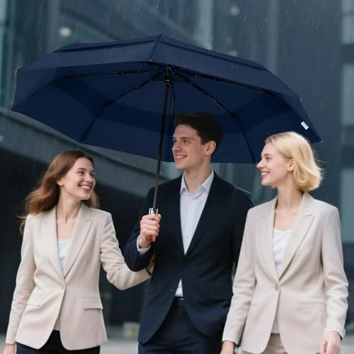 Lejorain Large Folding Golf Umbrella - Compact Mens Umbrellas Travel Rain and Windproof 54inch Collapsible Automatic Open Close Umbrella 210T Teflon Vented Double Canopy - 6