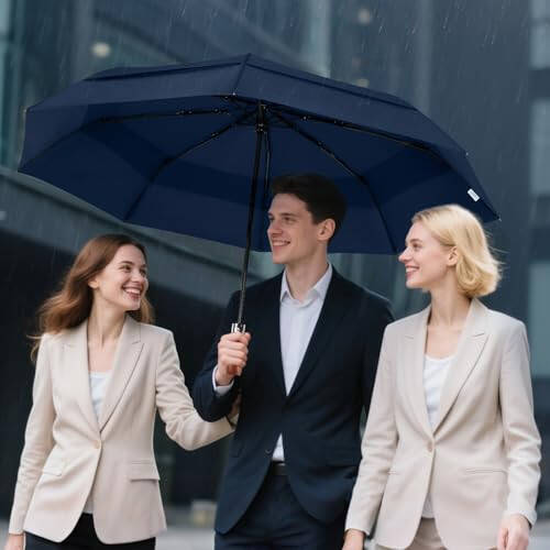 Lejorain Large Folding Golf Umbrella - Compact Mens Umbrellas Travel Rain and Windproof 54inch Collapsible Automatic Open Close Umbrella 210T Teflon Vented Double Canopy - 6