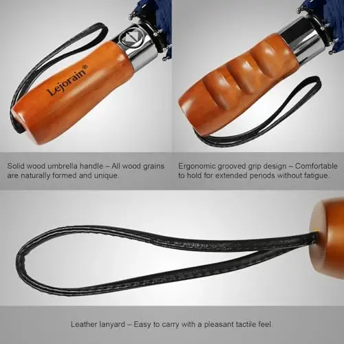 Lejorain Large Folding Golf Umbrella - Compact Mens Umbrellas Travel Rain and Windproof 54inch Collapsible Automatic Open Close Umbrella 210T Teflon Vented Double Canopy - 5