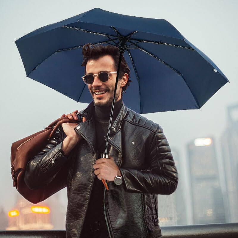 Lejorain Mens Black Skull Umbrella - Automatic Luxury Travel Windproof Umbrella Compact - Portable Strong Lightweight Rain Umbrella for Adults - 21