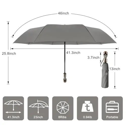 Lejorain Mens Black Skull Umbrella - Automatic Luxury Travel Windproof Umbrella Compact - Portable Strong Lightweight Rain Umbrella for Adults - MODAZONE (1)