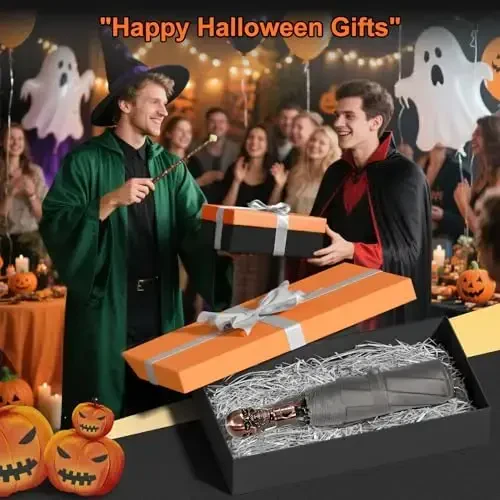 Lejorain Mens Black Skull Umbrella - Automatic Luxury Travel Windproof Umbrella Compact - Portable Strong Lightweight Rain Umbrella for Adults - 6