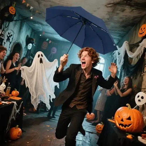 Lejorain Mens Black Skull Umbrella - Automatic Luxury Travel Windproof Umbrella Compact - Portable Strong Lightweight Rain Umbrella for Adults - 5