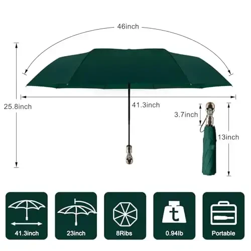 Lejorain Mens Black Skull Umbrella - Automatic Luxury Travel Windproof Umbrella Compact - Portable Strong Lightweight Rain Umbrella for Adults - MODAZONE (1)