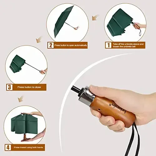 Lejorain Large Folding Golf Umbrella - Compact Mens Umbrellas Travel Rain and Windproof 54inch Collapsible Automatic Open Close Umbrella 210T Teflon Vented Double Canopy - 3