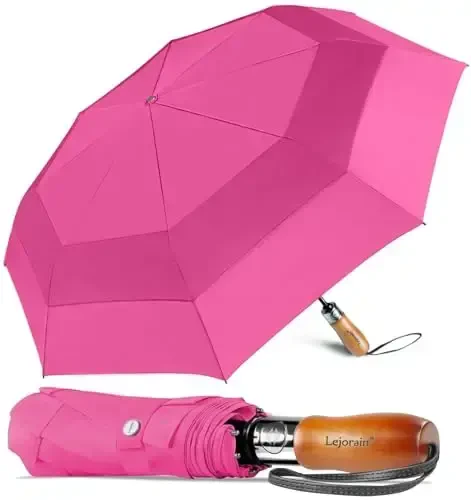 Lejorain Large Folding Golf Umbrella - Compact Mens Umbrellas Travel Rain and Windproof 54inch Collapsible Automatic Open Close Umbrella 210T Teflon Vented Double Canopy - LEJORAIN