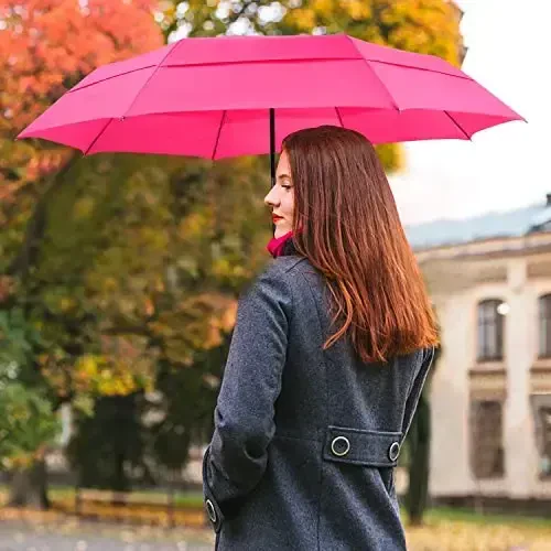 Lejorain Large Folding Golf Umbrella - Compact Mens Umbrellas Travel Rain and Windproof 54inch Collapsible Automatic Open Close Umbrella 210T Teflon Vented Double Canopy - 6