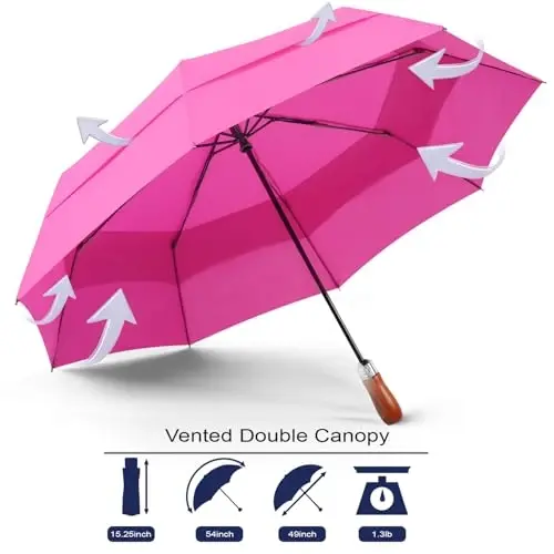 Lejorain Large Folding Golf Umbrella - Compact Mens Umbrellas Travel Rain and Windproof 54inch Collapsible Automatic Open Close Umbrella 210T Teflon Vented Double Canopy - 1