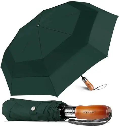 Lejorain Large Folding Golf Umbrella - Compact Mens Umbrellas Travel Rain and Windproof 54inch Collapsible Automatic Open Close Umbrella 210T Teflon Vented Double Canopy - 5
