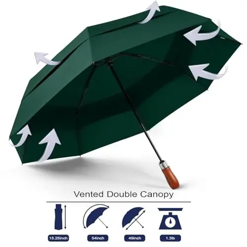 Lejorain Large Folding Golf Umbrella - Compact Mens Umbrellas Travel Rain and Windproof 54inch Collapsible Automatic Open Close Umbrella 210T Teflon Vented Double Canopy 