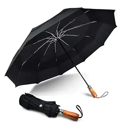 Lejorain Large Folding Golf Umbrella - Compact Mens Umbrellas Travel Rain and Windproof 54inch Collapsible Automatic Open Close Umbrella 210T Teflon Vented Double Canopy - 1