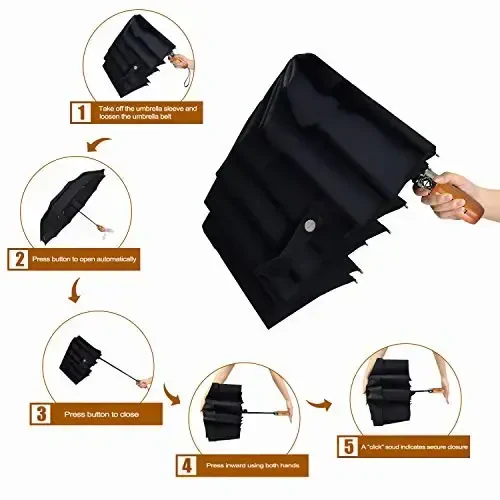 Lejorain Large Folding Golf Umbrella - Compact Mens Umbrellas Travel Rain and Windproof 54inch Collapsible Automatic Open Close Umbrella 210T Teflon Vented Double Canopy - 3