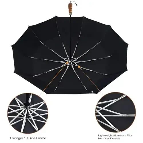 Lejorain Large Folding Golf Umbrella - Compact Mens Umbrellas Travel Rain and Windproof 54inch Collapsible Automatic Open Close Umbrella 210T Teflon Vented Double Canopy - 4