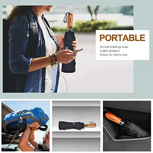 Lejorain Large Folding Golf Umbrella - Compact Mens Umbrellas Travel Rain and Windproof 54inch Collapsible Automatic Open Close Umbrella 210T Teflon Vented Double Canopy - 5