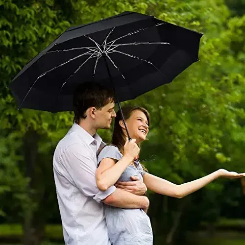 Lejorain Large Folding Golf Umbrella - Compact Mens Umbrellas Travel Rain and Windproof 54inch Collapsible Automatic Open Close Umbrella 210T Teflon Vented Double Canopy - 6