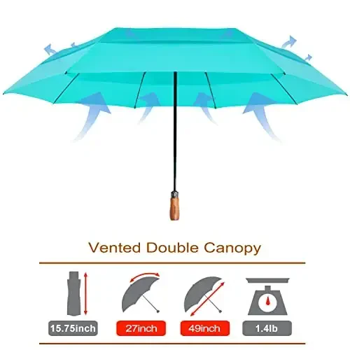 Lejorain Large Folding Golf Umbrella - Compact Mens Umbrellas Travel Rain and Windproof 54inch Collapsible Automatic Open Close Umbrella 210T Teflon Vented Double Canopy - LEJORAIN (1)