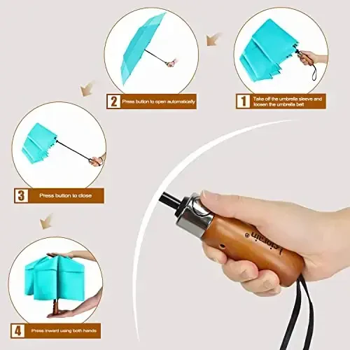 Lejorain Large Folding Golf Umbrella - Compact Mens Umbrellas Travel Rain and Windproof 54inch Collapsible Automatic Open Close Umbrella 210T Teflon Vented Double Canopy - 3