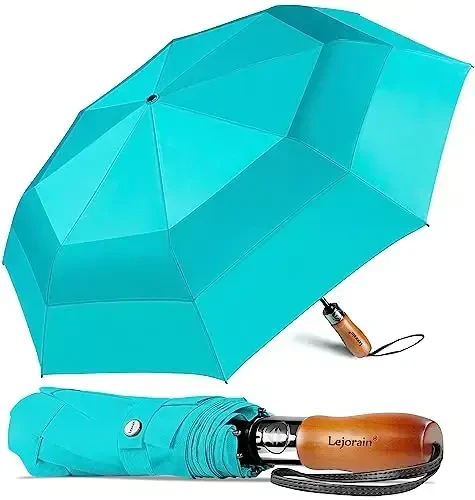 Lejorain Large Folding Golf Umbrella - Compact Mens Umbrellas Travel Rain and Windproof 54inch Collapsible Automatic Open Close Umbrella 210T Teflon Vented Double Canopy - 1