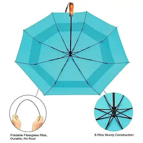 Lejorain Large Folding Golf Umbrella - Compact Mens Umbrellas Travel Rain and Windproof 54inch Collapsible Automatic Open Close Umbrella 210T Teflon Vented Double Canopy - 5