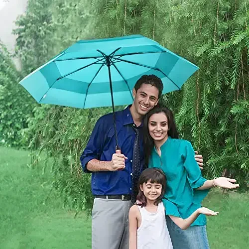 Lejorain Large Folding Golf Umbrella - Compact Mens Umbrellas Travel Rain and Windproof 54inch Collapsible Automatic Open Close Umbrella 210T Teflon Vented Double Canopy - 6