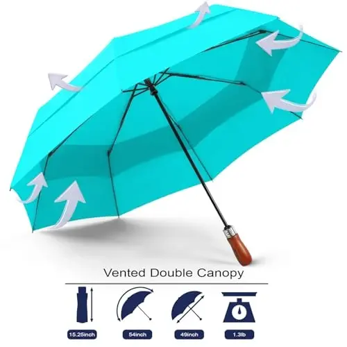 Lejorain Large Folding Golf Umbrella - Compact Mens Umbrellas Travel Rain and Windproof 54inch Collapsible Automatic Open Close Umbrella 210T Teflon Vented Double Canopy - 1