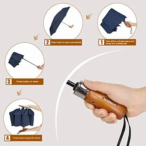 Lejorain Large Folding Golf Umbrella - Compact Mens Umbrellas Travel Rain and Windproof 54inch Collapsible Automatic Open Close Umbrella 210T Teflon Vented Double Canopy - 3