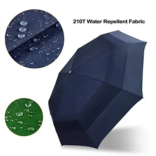 Lejorain Large Folding Golf Umbrella - Compact Mens Umbrellas Travel Rain and Windproof 54inch Collapsible Automatic Open Close Umbrella 210T Teflon Vented Double Canopy - 4
