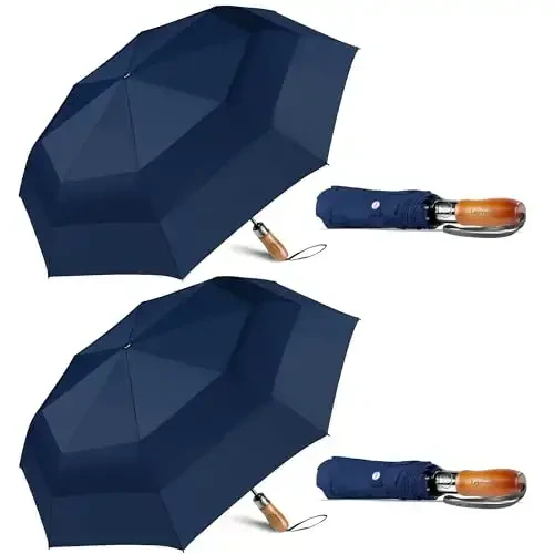 Lejorain Large Folding Golf Umbrella - Compact Mens Umbrellas Travel Rain and Windproof 54inch Collapsible Automatic Open Close Umbrella 210T Teflon Vented Double Canopy - 1