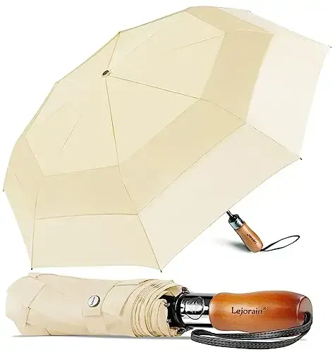 Lejorain Large Folding Golf Umbrella - Compact Mens Umbrellas Travel Rain and Windproof 54inch Collapsible Automatic Open Close Umbrella 210T Teflon Vented Double Canopy 