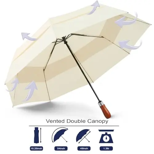 Lejorain Large Folding Golf Umbrella - Compact Mens Umbrellas Travel Rain and Windproof 54inch Collapsible Automatic Open Close Umbrella 210T Teflon Vented Double Canopy 