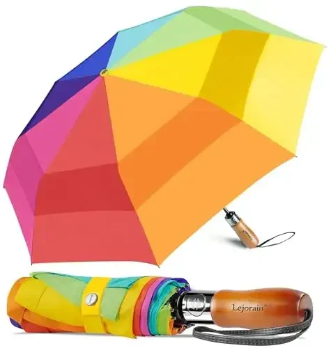 Lejorain Large Folding Golf Umbrella - Compact Mens Umbrellas Travel Rain and Windproof 54inch Collapsible Automatic Open Close Umbrella 210T Teflon Vented Double Canopy - 1