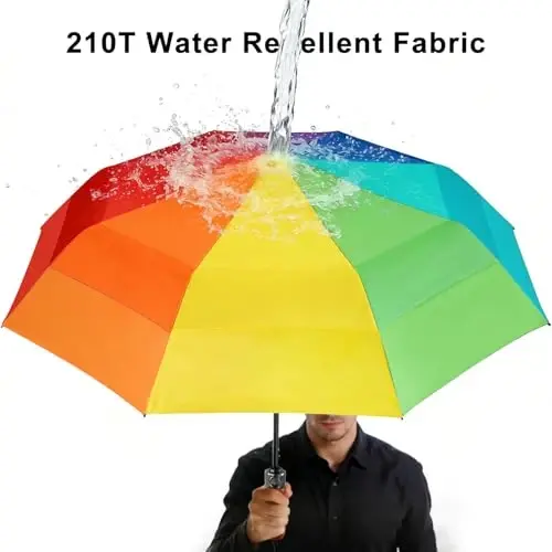 Lejorain Large Folding Golf Umbrella - Compact Mens Umbrellas Travel Rain and Windproof 54inch Collapsible Automatic Open Close Umbrella 210T Teflon Vented Double Canopy - 2