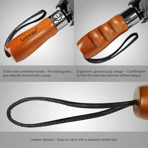 Lejorain Katta buklama golf soyboni - ixcham erkaklar soybonlari sayohat yomg'ir va shamolga chidamli 54 dyuymli yig'ma avtomatik ochiladigan yopiladigan soybon 210T Teflon ventilyatsiyali ikki qavatli gumbaz - 4