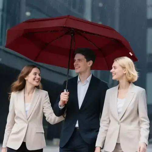 Lejorain Katta buklanadigan golf soyaboni - ixcham erkaklar soyabonlari Sayohat uchun yomg'ir va shamolga chidamli 54 dyuymli yig'ma avtomatik ochiladigan yopiladigan soyabon 210T Teflon ventilyatsiyali ikki qavatli gumbaz - 6