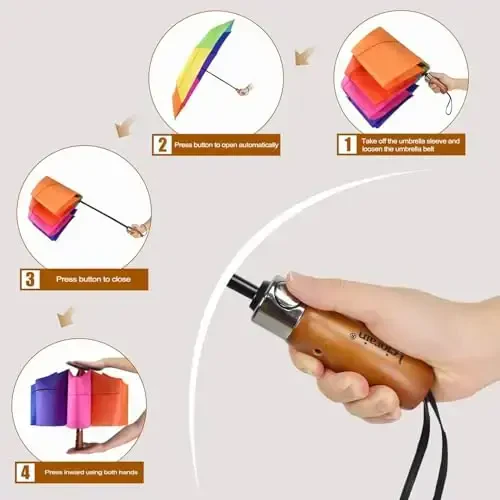 Lejorain Katta buklanadigan golf soyaboni - ixcham erkaklar soyabonlari Sayohat yomg'ir va shamolga chidamli 54 dyuymli yig'iladigan avtomatik ochiladigan yopiladigan soyabon 210T Teflon ventilyatsiyali ikki qavatli - 3