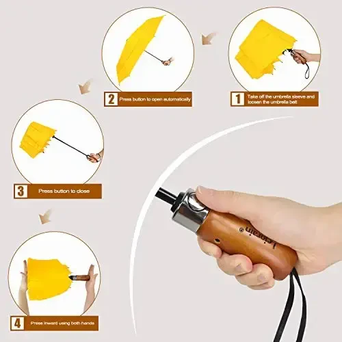 Lejorain katta golf soyboni - ixcham erkaklar soybonlari Sayohat yomg'ir va shamolga chidamli 54 dyuymli yig'iladigan avtomatik ochiladigan yopiladigan soybon 210T Teflon ventilyatsiya qilingan ikki qavatli gumbaz - 3