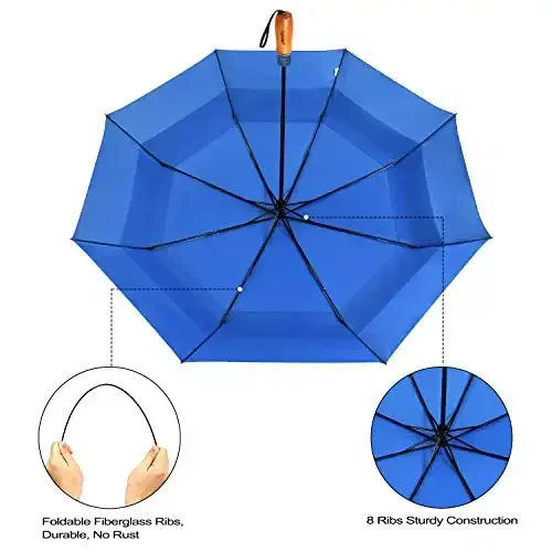 Lejorain katta golf soyboni - ixcham erkaklar soybonlari sayohat yomg'ir va shamolga chidamli 54 dyuymli yig'iladigan avtomatik ochiladigan yopiladigan soybon 210T Teflon ventilyatsiyali ikki qavatli gumbaz - 5