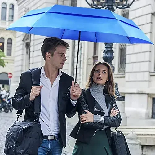 Lejorain katta golf soyboni - ixcham erkaklar soybonlari sayohat yomg'ir va shamolga chidamli 54 dyuymli yig'iladigan avtomatik ochiladigan yopiladigan soybon 210T Teflon ventilyatsiyali ikki qavatli gumbaz - 6