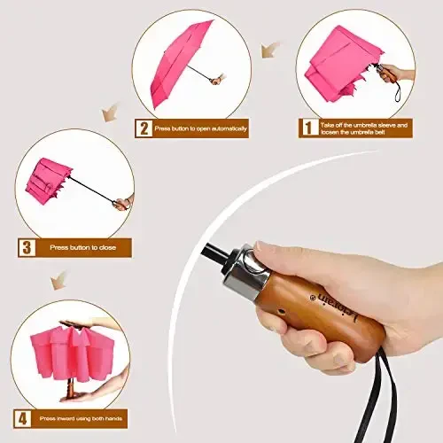 Lejorain Katta katlanadigan golf soyaboni - ixcham erkaklar soyabonlari Sayohat uchun yomg'ir va shamolga chidamli 54 dyuymli yig'iladigan avtomatik ochiladigan yopiladigan soyabon 210T Teflon ventilyatsiyali qo'sh qopqoq - 3