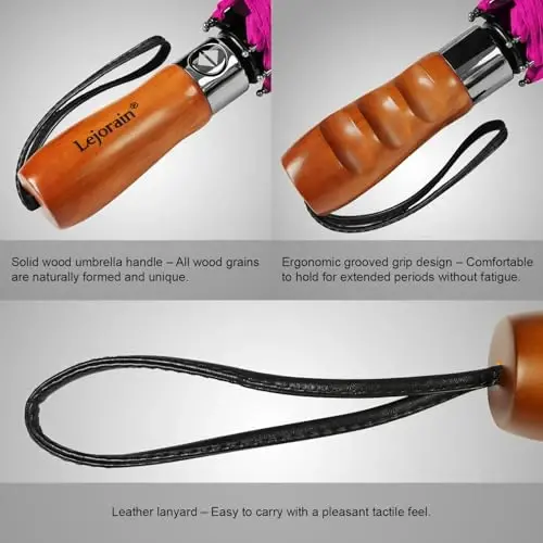 Lejorain Katta katlanadigan golf soyaboni - ixcham erkaklar soyabonlari Sayohat uchun yomg'ir va shamolga chidamli 54 dyuymli yig'iladigan avtomatik ochiladigan yopiladigan soyabon 210T Teflon ventilyatsiyali qo'sh qopqoq - 4