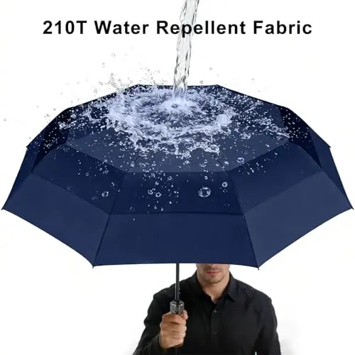Lejorain Large Compact Golf Umbrella - Oversized Auto Open Close Folding Golf Umbrella Travel 210T Dupont Teflon Coated Vented Windproof Double Canopy for Women Men - 3