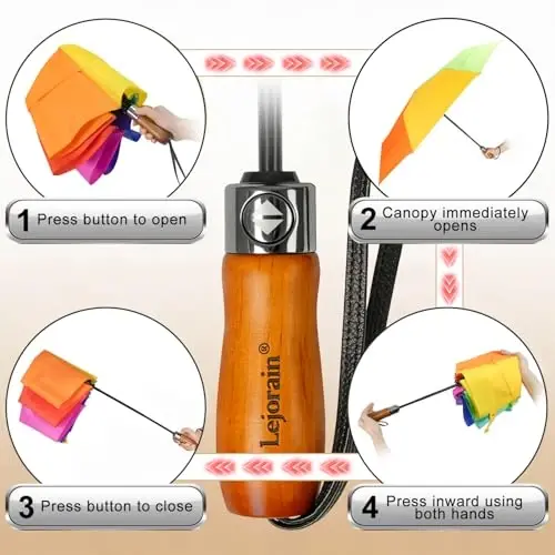 Lejorain Large Folding Golf Umbrella - Compact Mens Umbrellas Travel Rain and Windproof 54inch Collapsible Automatic Open Close Umbrella 210T Teflon Vented Double Canopy - 3